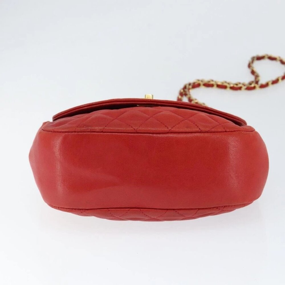 CHANEL Matelasse Chain Shoulder Bag Lamb Skin Red Gold CC Auth 149223 - Picture 6 of 15